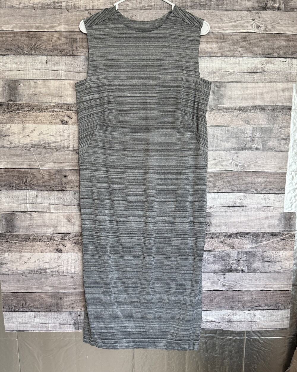 Duluth Trading Co Womens Summer Hours Midi Dress S Heather Gray Striped Stretch